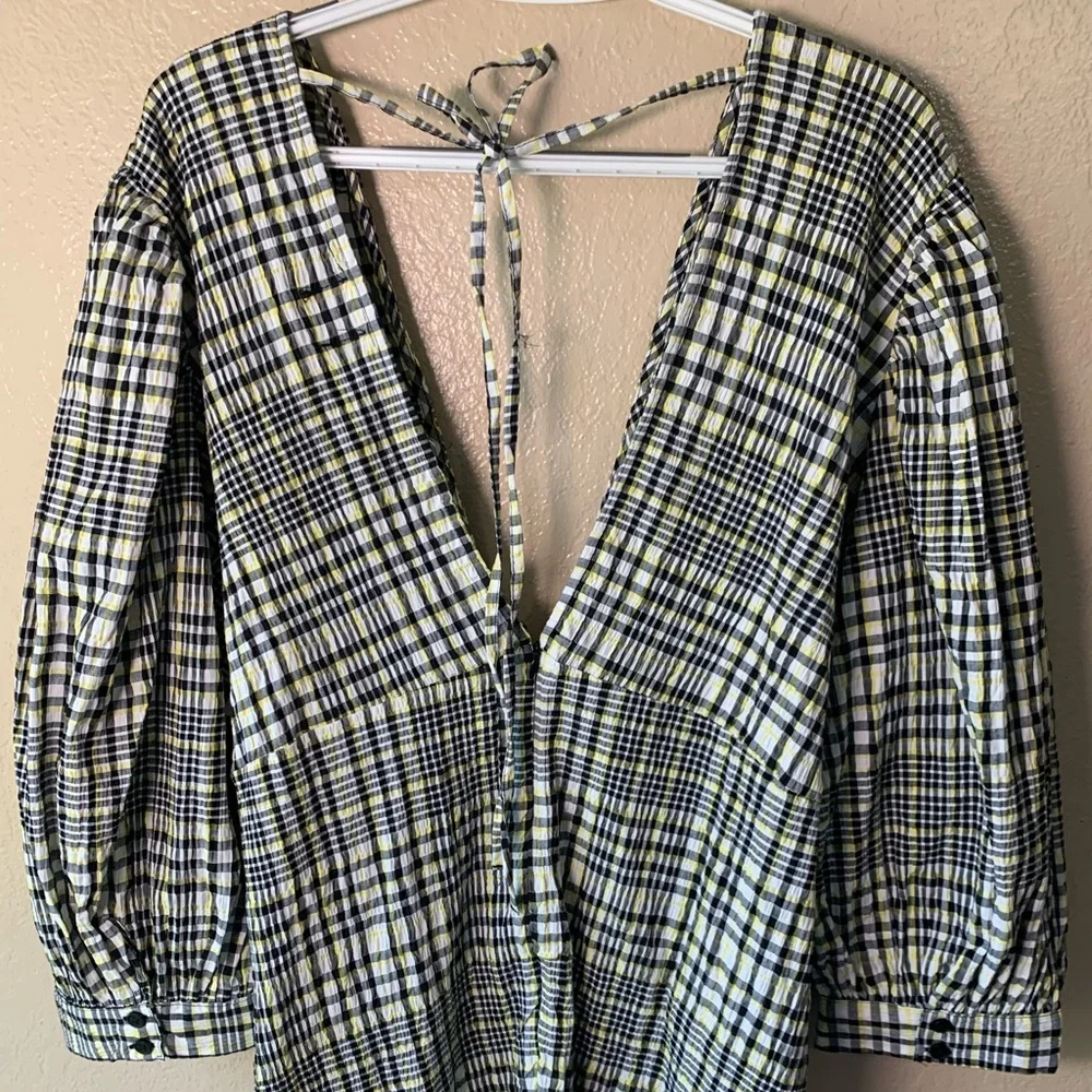 ASOS Curve Design Ruched Check Print Puff Sleeve Retro Mini Dress Size 22 NWT - Picture 6 of 9